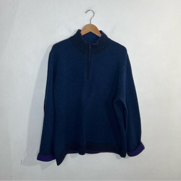 Robert Graham Wool Quarter Zip Patch Elbow Sweater Blue Men's Size 2XL